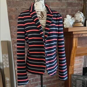 Chic Striped Women's Blazer in Navy and Red